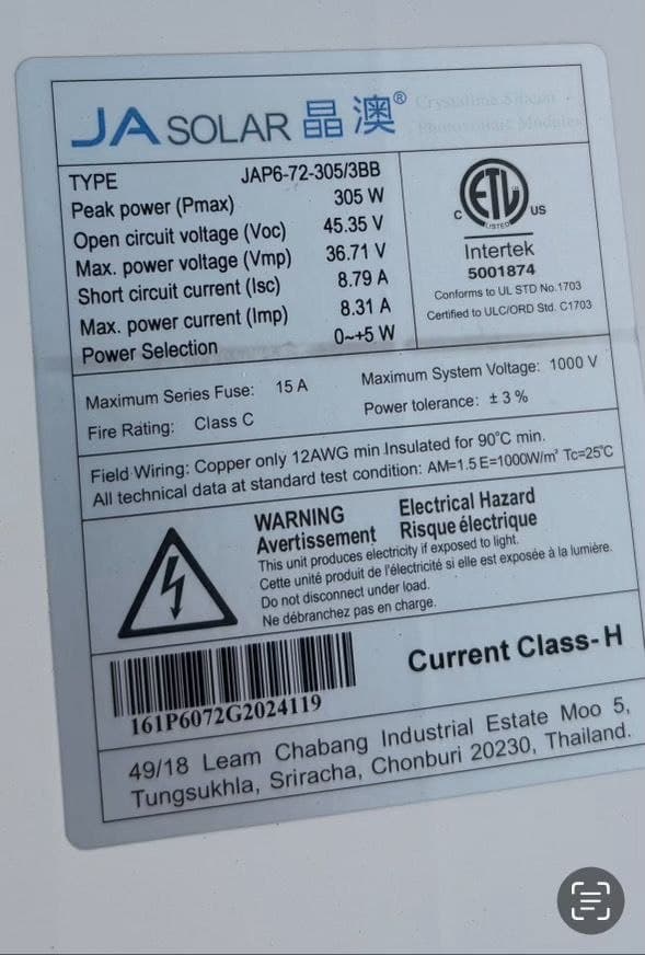 JA Solar 305W Polycrystalline — Used Commercial